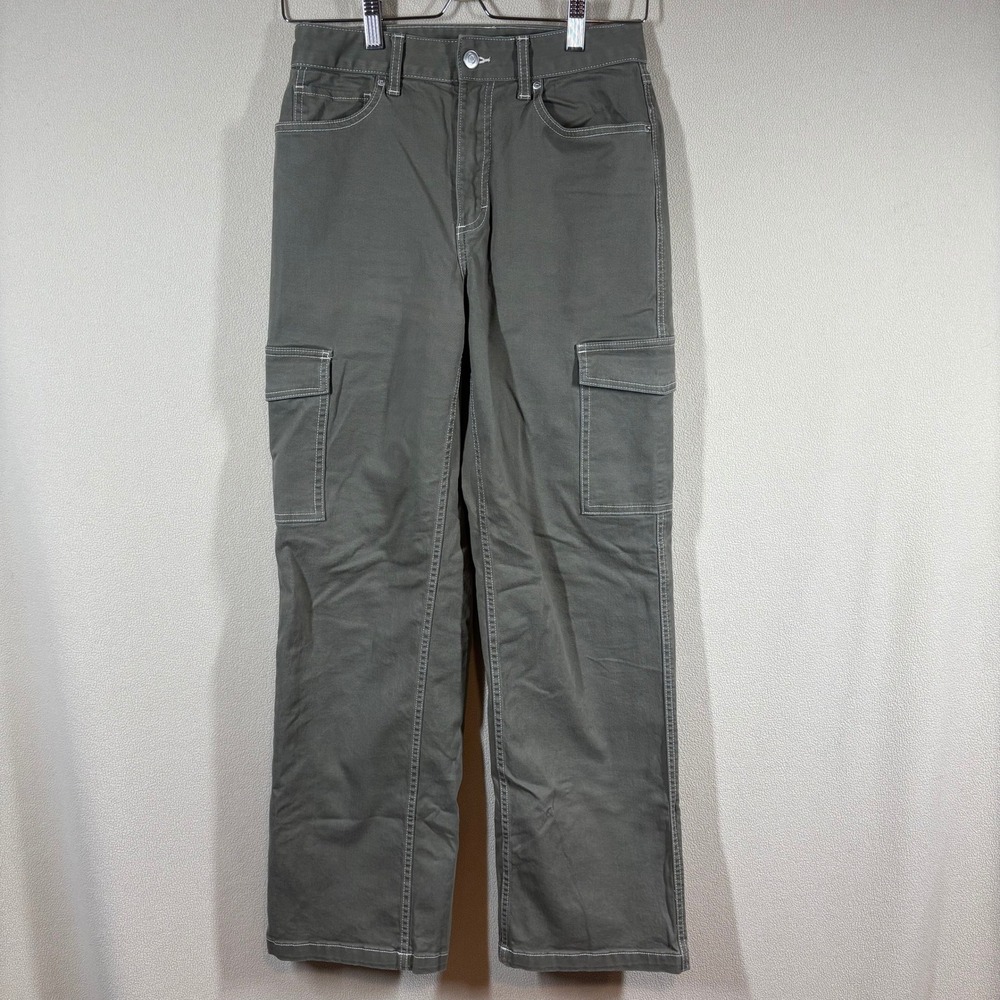 H&M Womens Pants 4‎ Khaki Green Wide Leg Casual Cargo Sporty Grunge Streetwear
